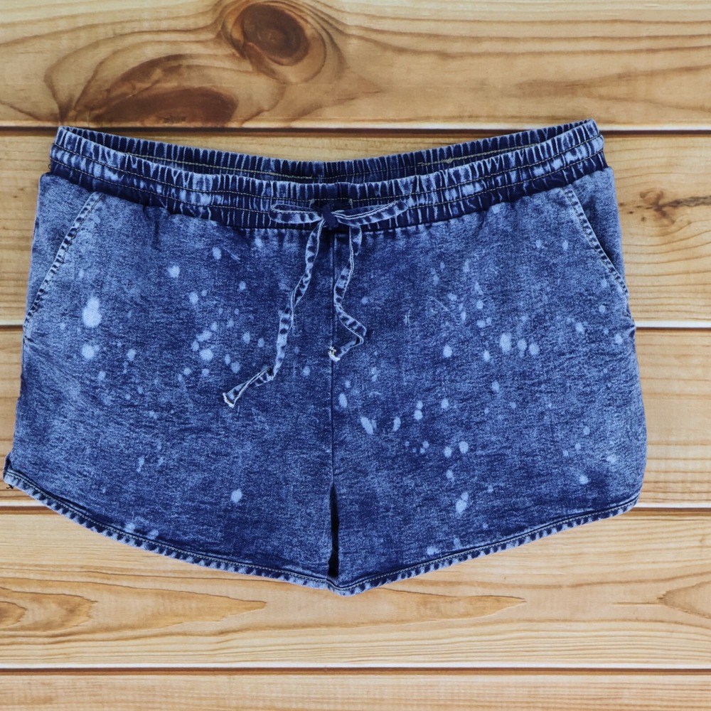 Blue Acid Wash Shorts Womens 2X Cotton‎ Stretch Waist Drawstring Pockets O.S.C.